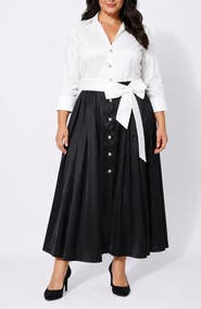 Oleg Cassini Stretch Taffeta Collar Midi Dress