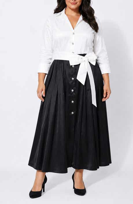 Stretch Taffeta Collar Midi Dress