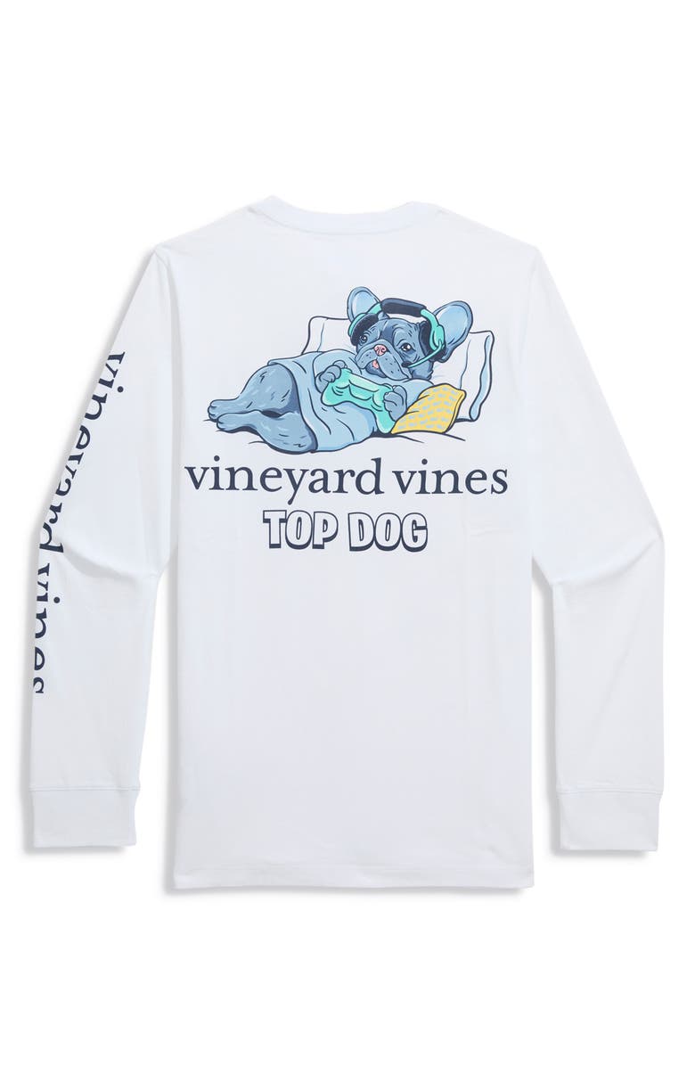 vineyard vines Kids' Top Dog Long Sleeve Cotton Graphic T-Shirt, Alternate, color, White Cap