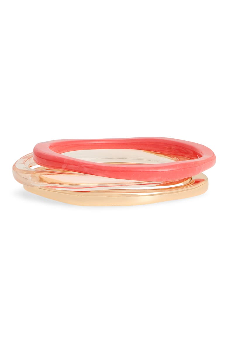 Set of 3 Mixed Bangles, Main, color, CORAL- GOLD