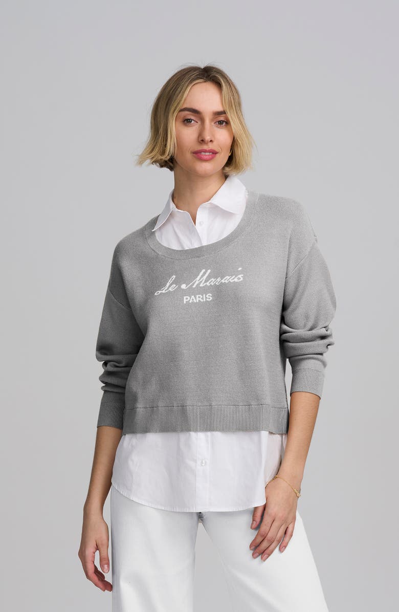 ELLE Collection Le Marais Twofer Sweater, Main, color, Grey/White