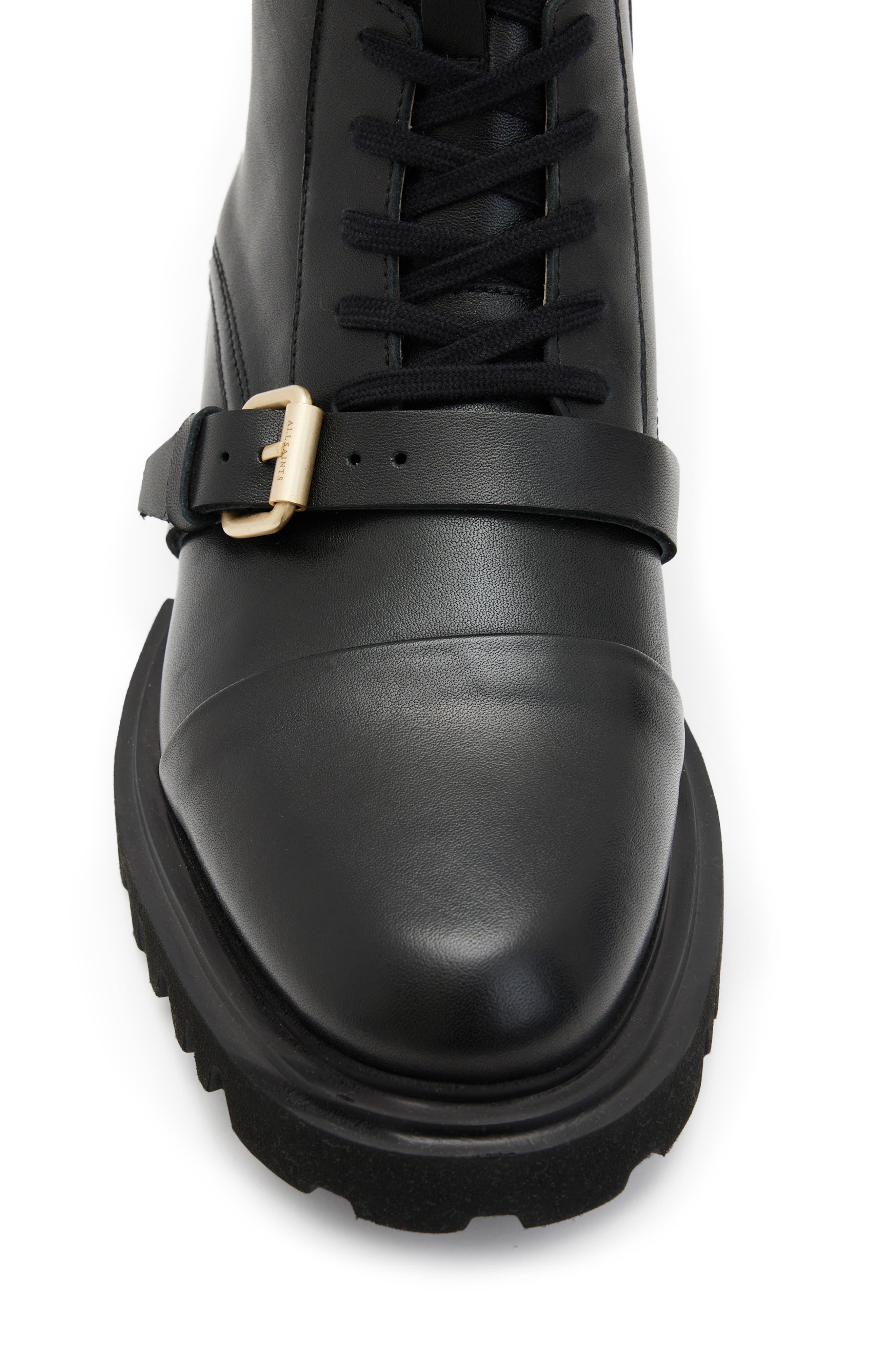 AllSaints Tori Lug Sole Combat Boot, Alternate, color, Black/ Warm Brass