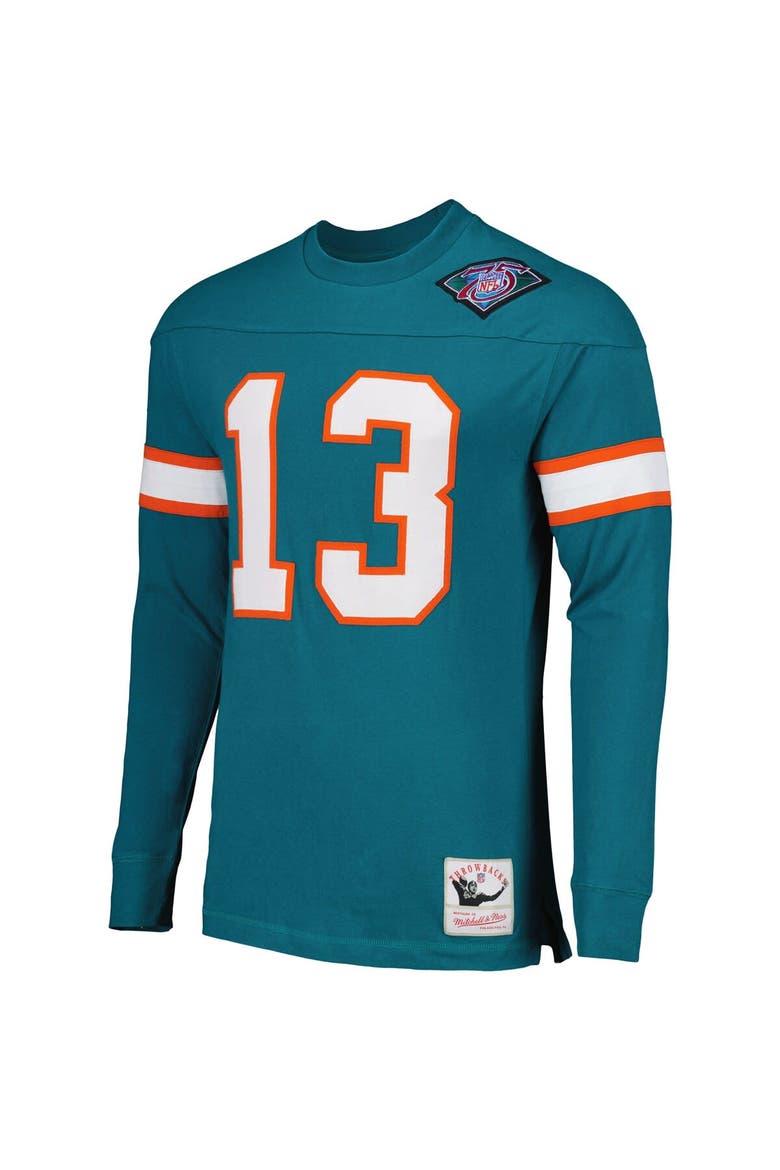 Men's Mitchell & Ness Dan Marino Aqua Miami Dolphins Throwback Retired Player Name & Number Long Sleeve Top, Alternate, color, Aqua