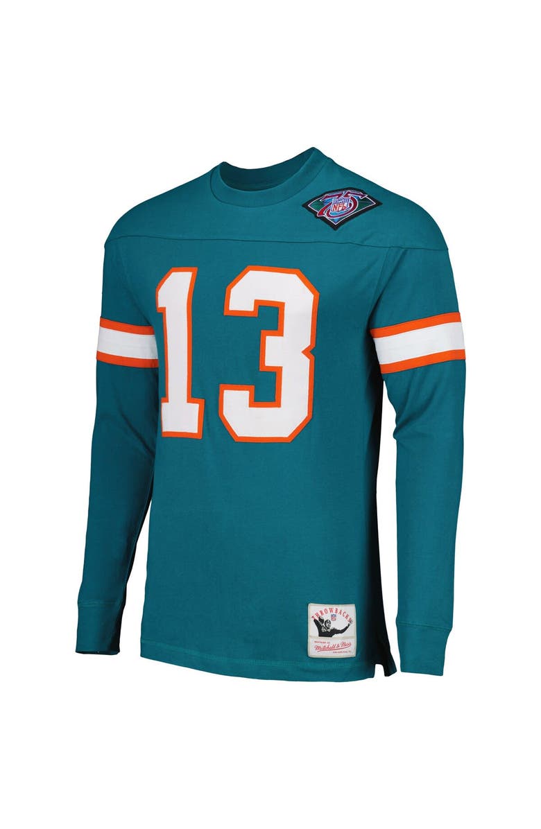 Mitchell & Ness Men's Mitchell & Ness Dan Marino Aqua Miami Dolphins Throwback Retired Player Name & Number Long Sleeve Top, Alternate, color, Aqua
