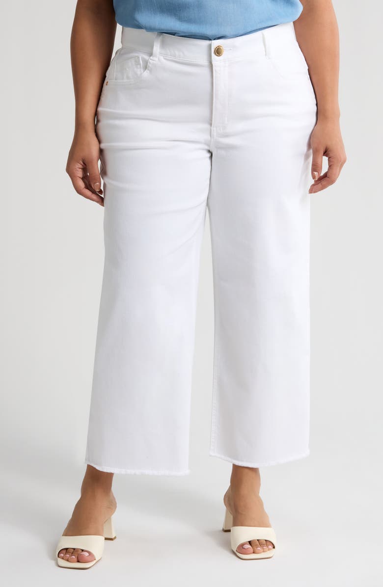 Wit & Wisdom Wyatt Skyrise Frayed High Waist Ankle Wide Leg Jeans, Main, color, Optic White