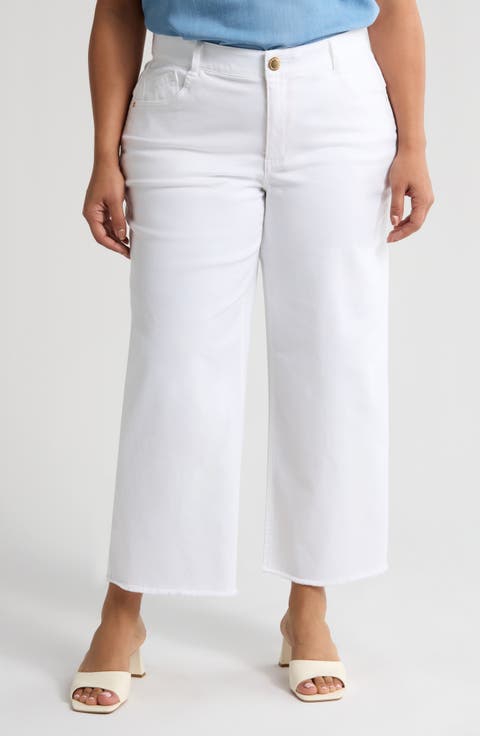 Wyatt Skyrise Frayed High Waist Ankle Wide Leg Jeans (Optic White) (Plus)