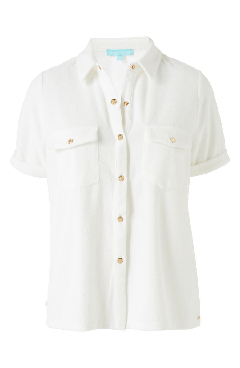 Melissa Odabash Tori Lounge Cotton-Blend Terry Snap Front Cover-Up Shirt, Alternate, color, White