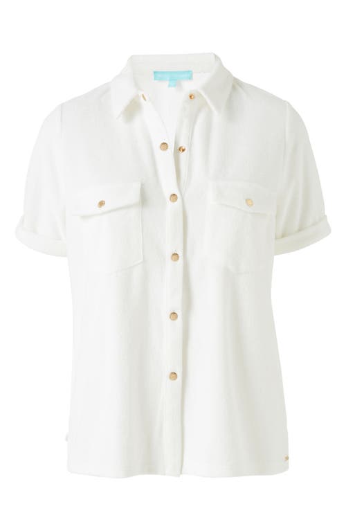 Melissa Odabash Tori Lounge Cotton-blend Terry Snap Front Cover-up Shirt In White