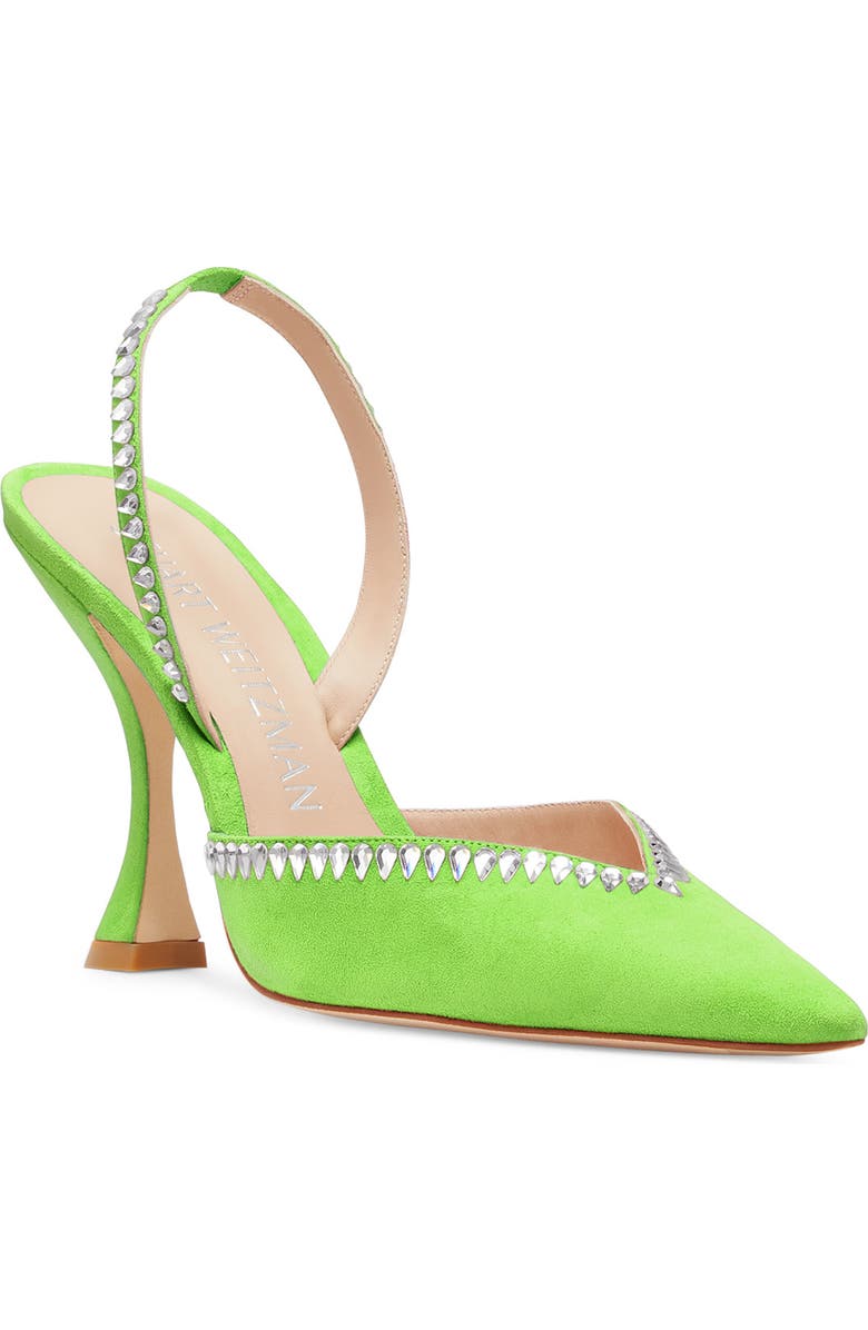 Stuart Weitzman Gemcut Curve Pointed Toe Slingback Pump, Main, color, Neon Chartreuse