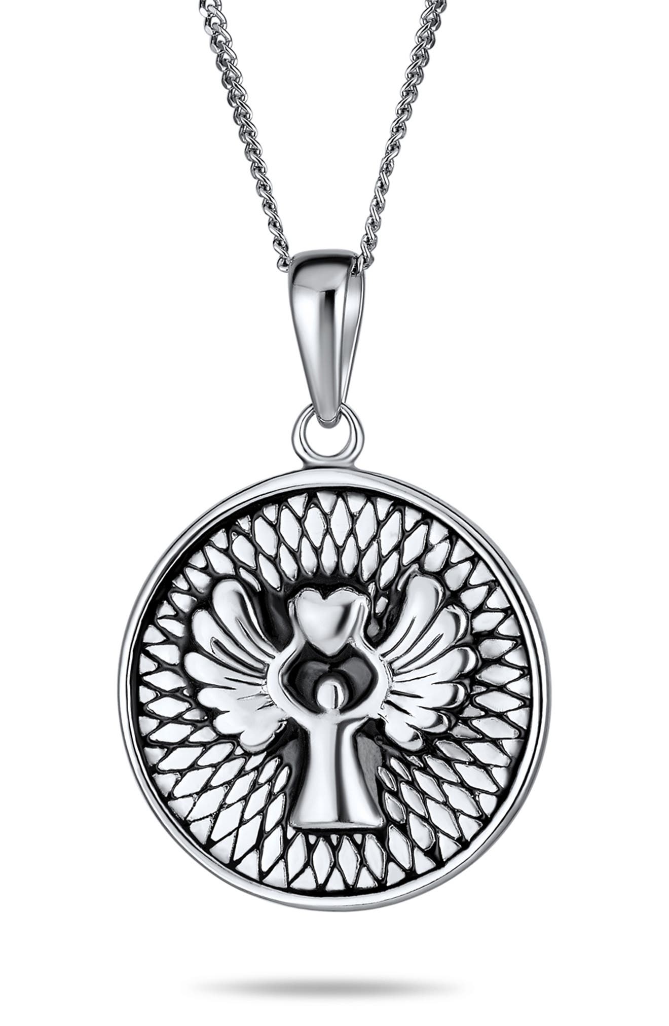 BLING JEWELRY Guardian Angel Round Pendant Necklace