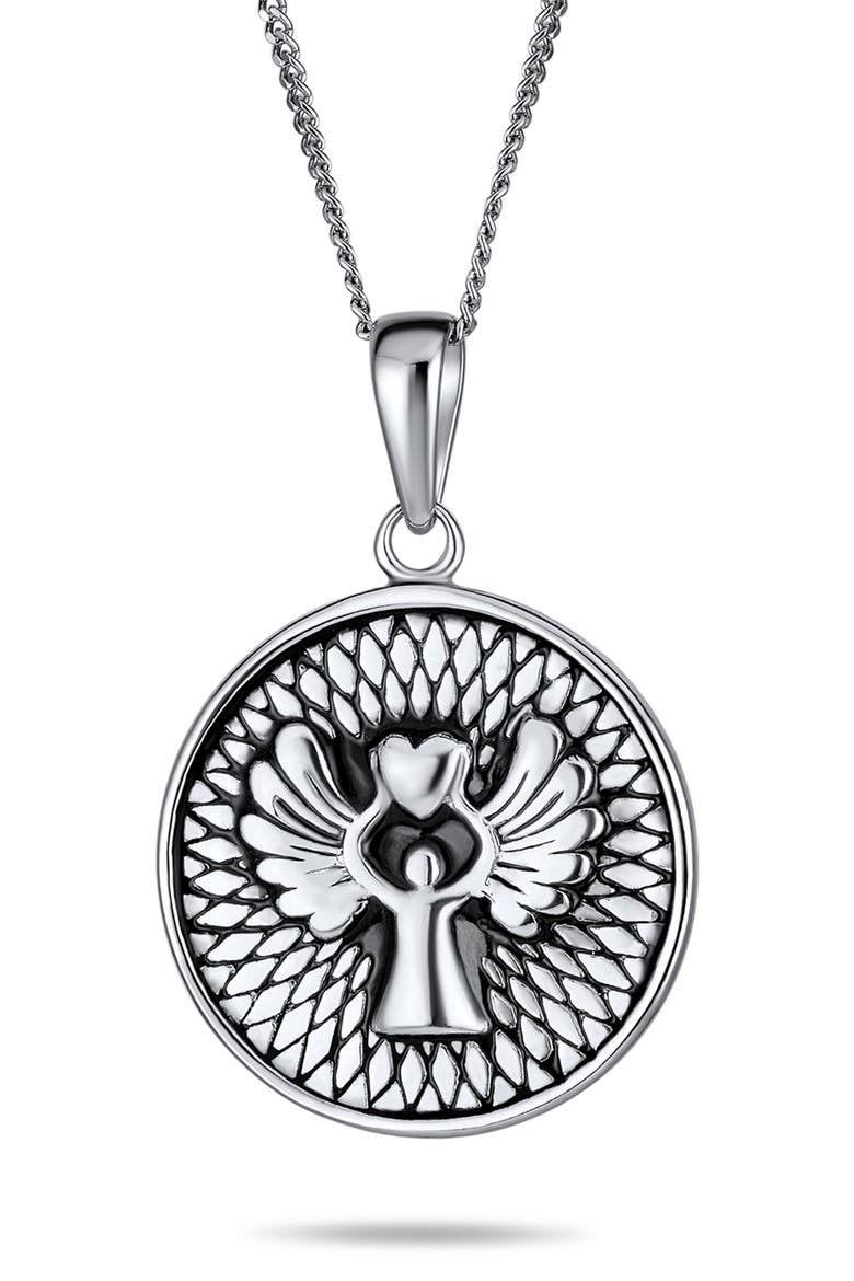 Guardian Angel Round Pendant Necklace, Main, color, SILVER