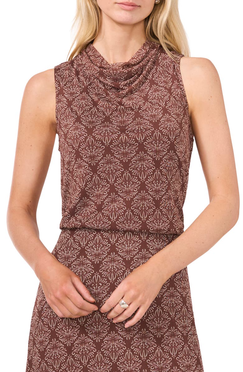 Halogen<sup>®</sup> Ditsy Cowl Neck Sleeveless Mesh Top, Main, color, Deep Mahogany