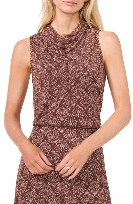 Halogen® Ditsy Cowl Neck Sleeveless Mesh Top