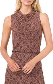 Halogen® Ditsy Cowl Neck Sleeveless Mesh Top