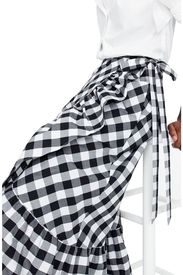 Gingham Ruffle Wrap Skirt, Alternate, color, BLACK