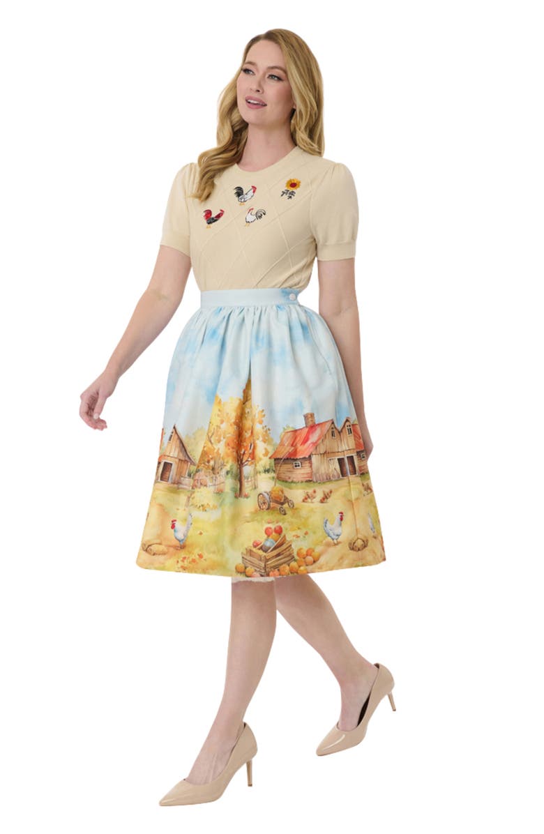 Unique Vintage Printed Woven Gellar Skirt, Main, color, Multicolor Farm Print