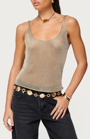 EDIKTED Meena Shiny Open Stitch Knit Tank