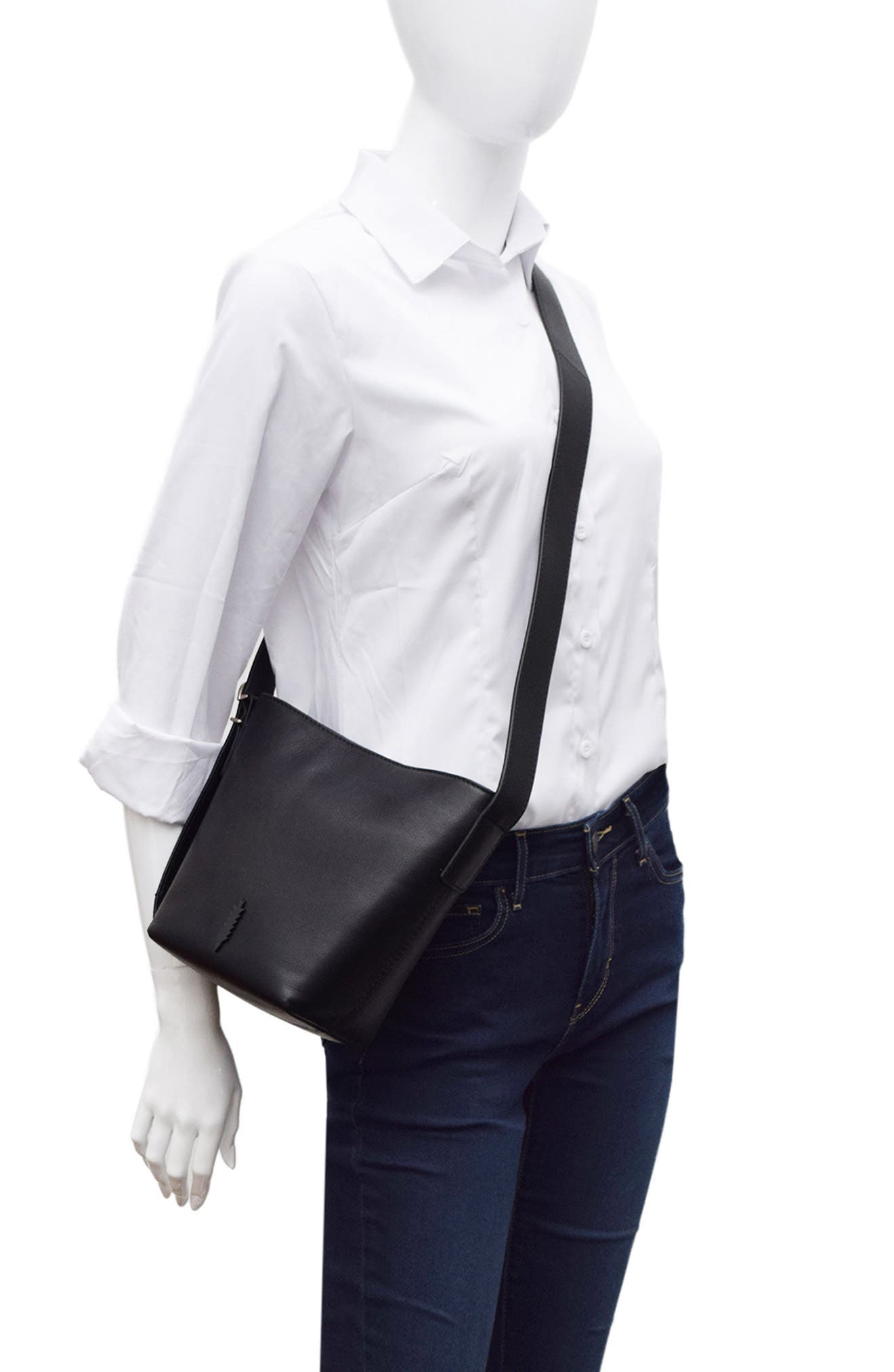 Jayden Leather Bucket Bag, Alternate, color, BLACK