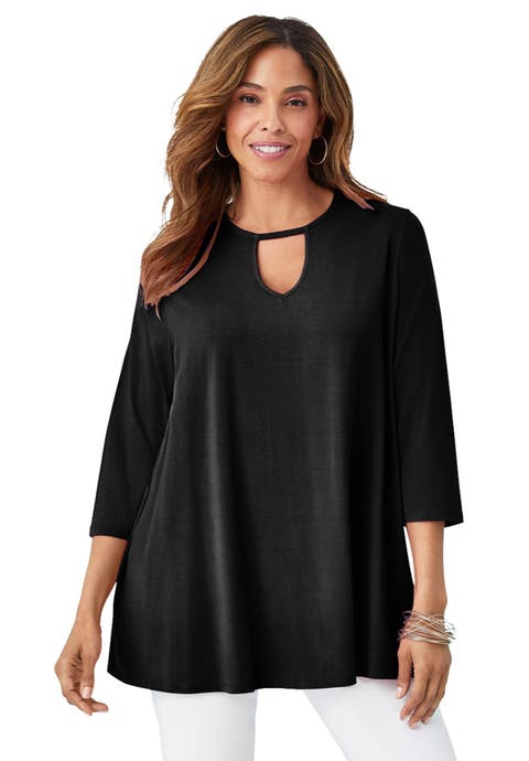 Stretch Knit Keyhole Swing Tunic (Plus)