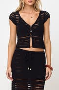 LSPACE Tula Semisheer Crop Cotton Open Stitch Cover-Up Top