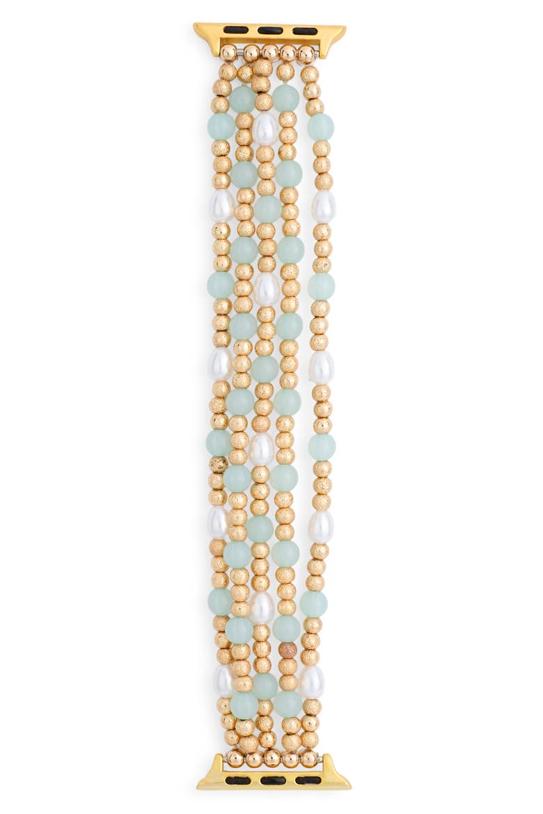 Bead & Faux Pearl Apple Watch® Watchband, Main, color, MINT- WHITE- GOLD