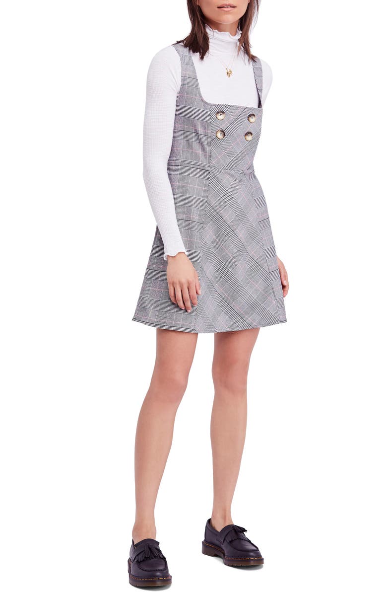 Free People Say No More Plaid Pinafore Minidress, Main, color, 