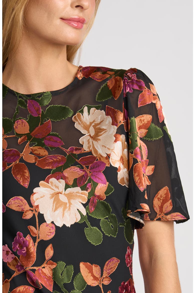 Thera Floral Midi Dress, Alternate, color, RICH BLACK