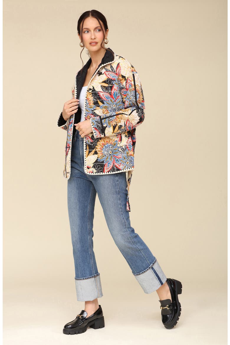 Embroidered Paisley Belted Quilted Jacket, Alternate, color, BLACK BOHO