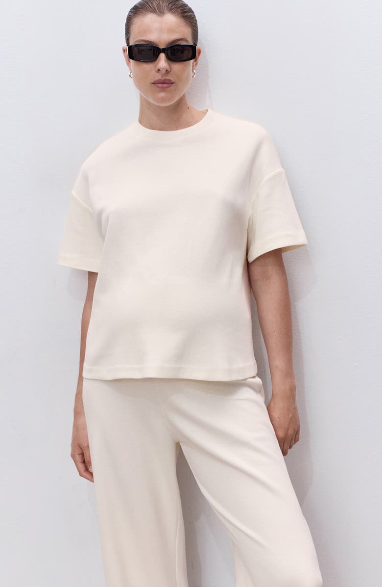 MANGO Cotton Blend Wide Leg Maternity Pants, Alternate, color, Ecru