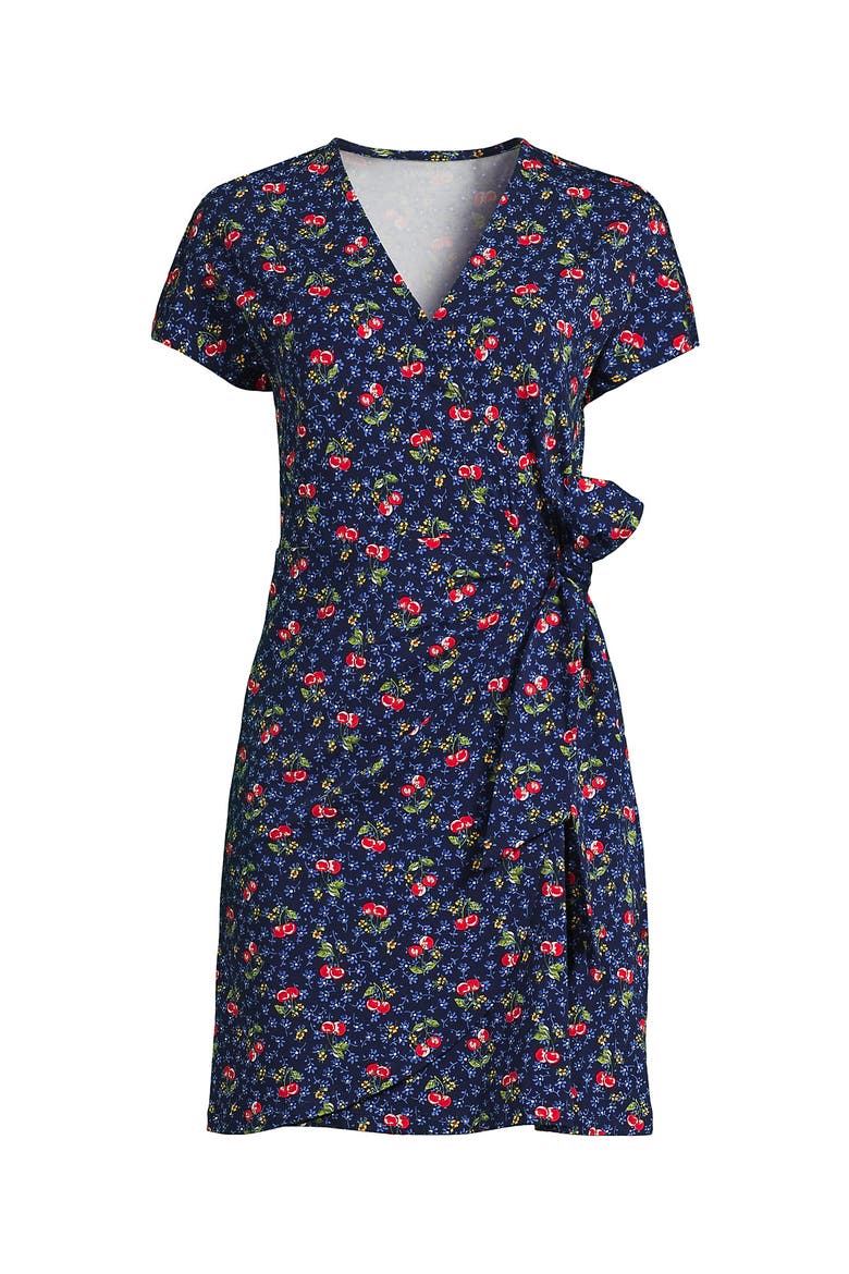 Cotton Modal V Neck Mini Wrap Dess, Alternate, color, Cherries/Deep Sea Navy Floral