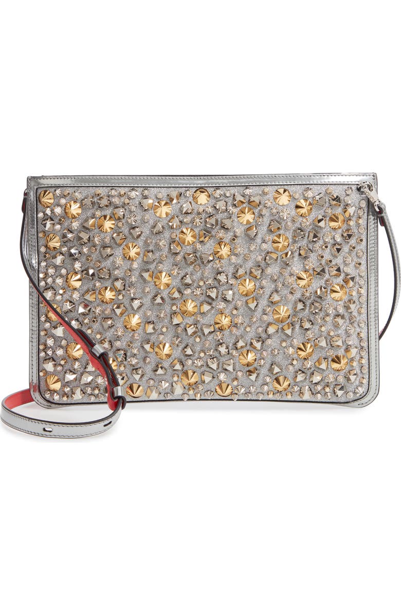 Christian Louboutin Loubiclutch Studded Glitter Crossbody Clutch, Main, color,