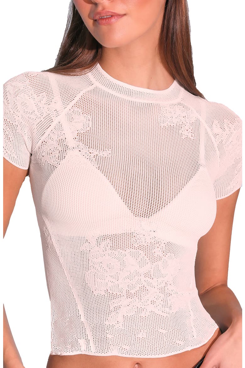 Lace Pointelle Tee, Alternate, color, ivory