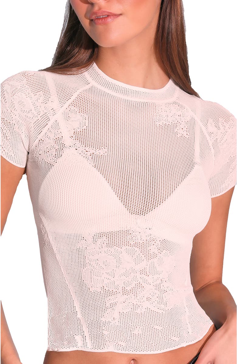 Fleur Du Mal Lace Pointelle Tee, Alternate, color, Ivory
