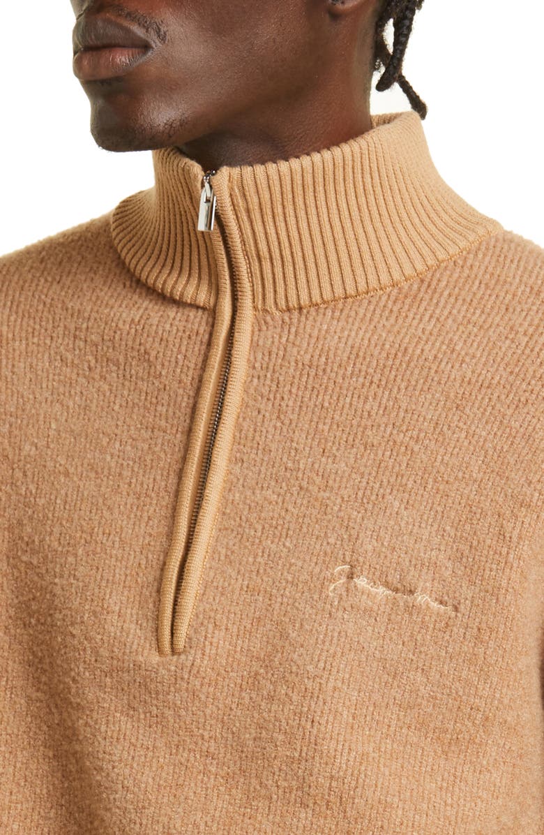 Jacquemus La Maille Berger Embroidered Logo Half Zip Merino Wool Blend Sweater, Alternate, color, 