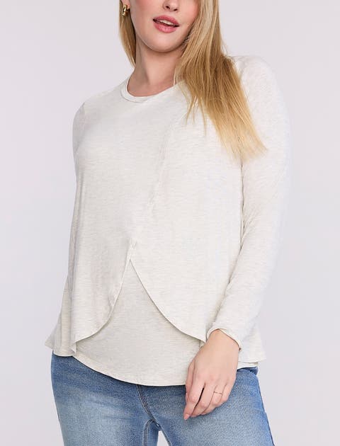 Crewneck Long Sleeve Draped Nursing Tee