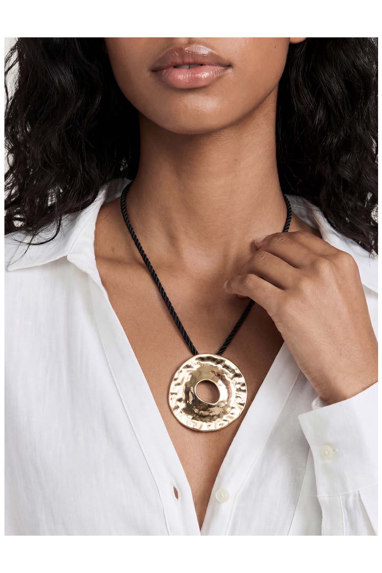 Hammered Donut Pendant Cord Necklace, Alternate, color, GOLD