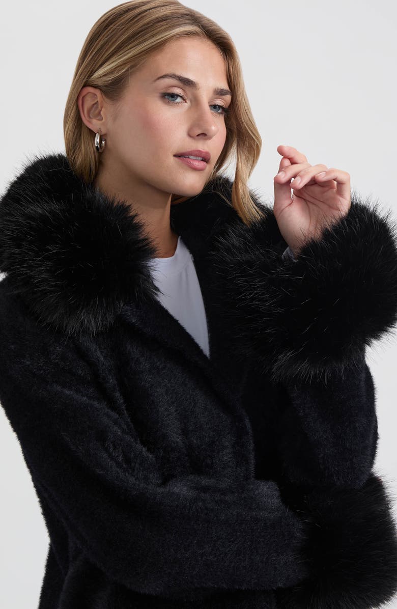 NVLT Faux Fur Trim Longline Sweater Coat, Alternate, color, 