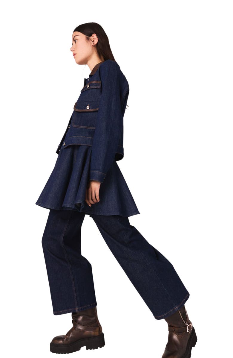 maje Denim jacket with faux leather, Alternate, color, Navy