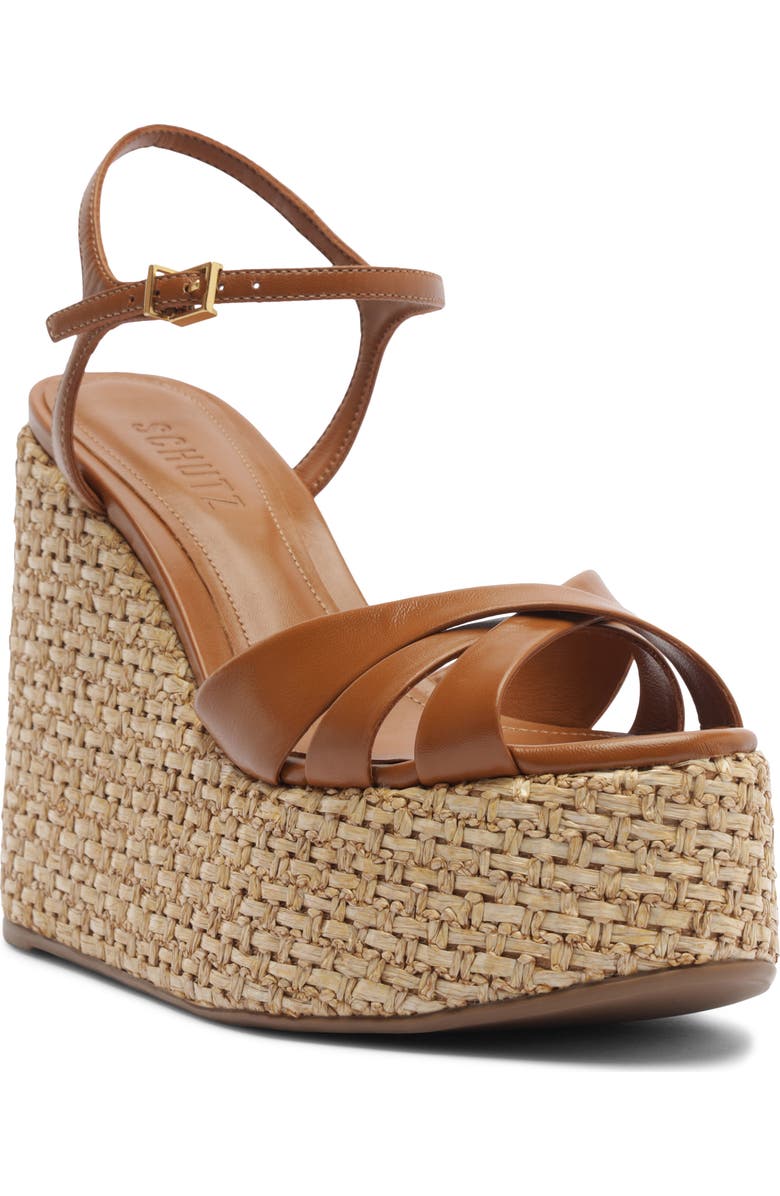 Schutz Keefa Platform Wedge Ankle Strap Sandal, Main, color, Burnt Honey