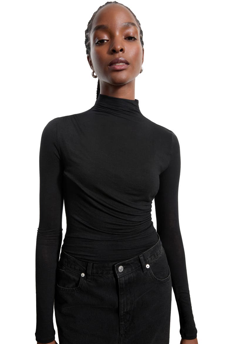 Orchard Ruched Mock Neck Top, Alternate, color, BLACK