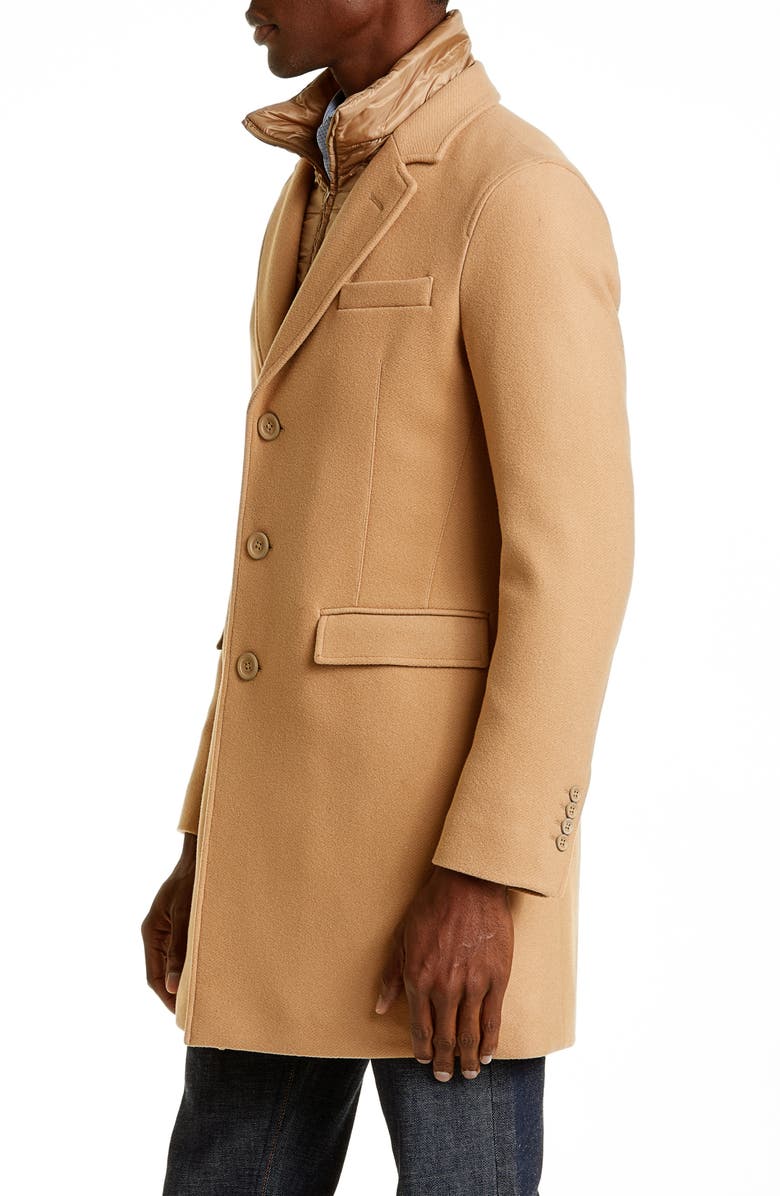 Herno Diagonal Weave Wool Overcoat with Removable Bib, Alternate, color,