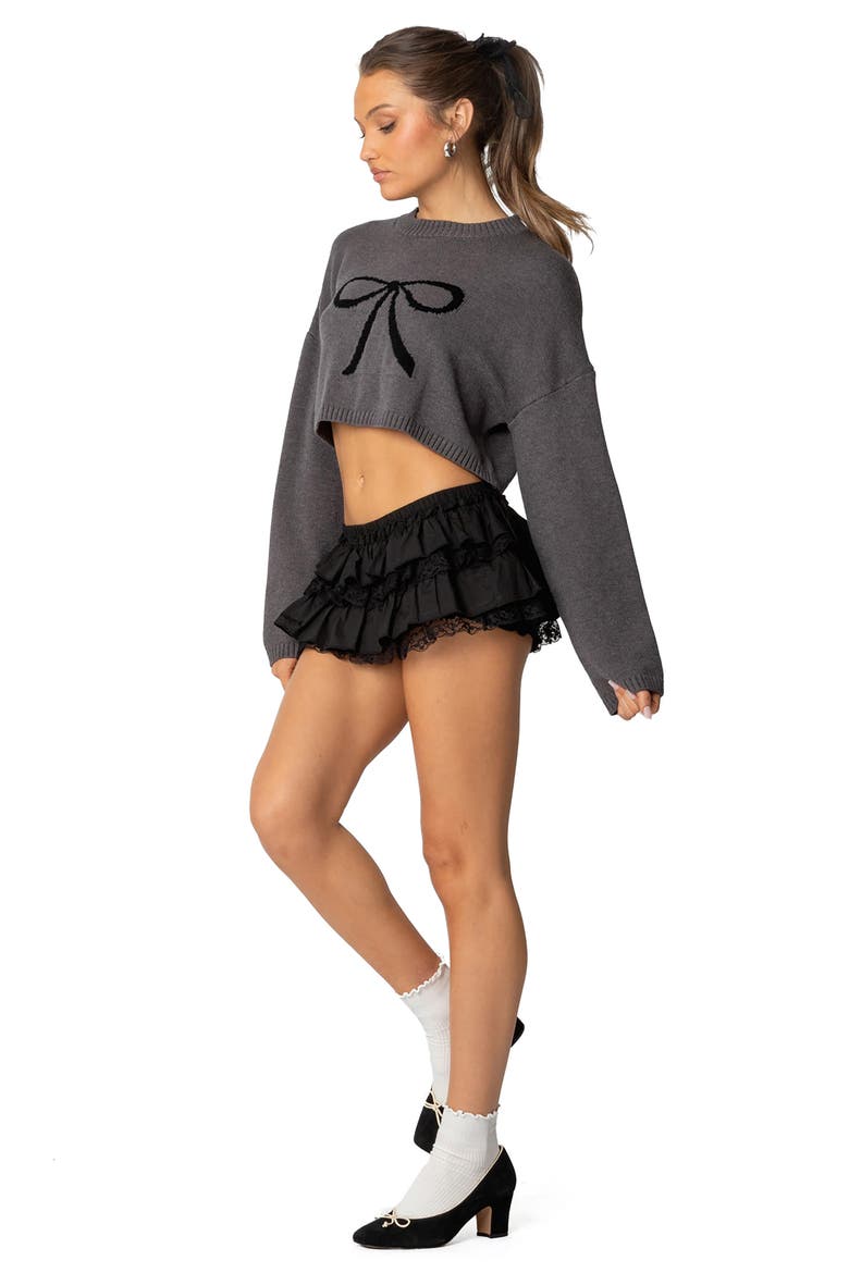 Bow Crewneck Crop Sweater, Alternate, color, GRAY