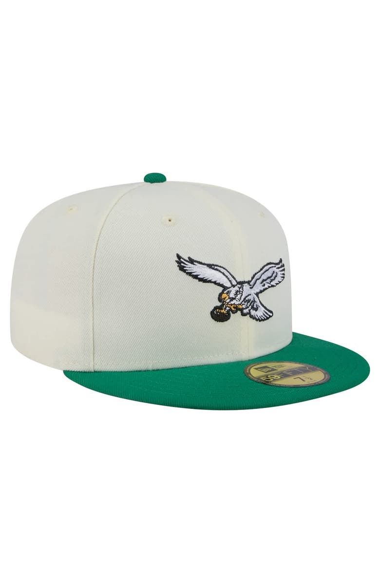 New Era Men's New Era  White/Kelly Green Philadelphia Eagles Throwback Main 59FIFTY Fitted Hat, Alternate, color, 