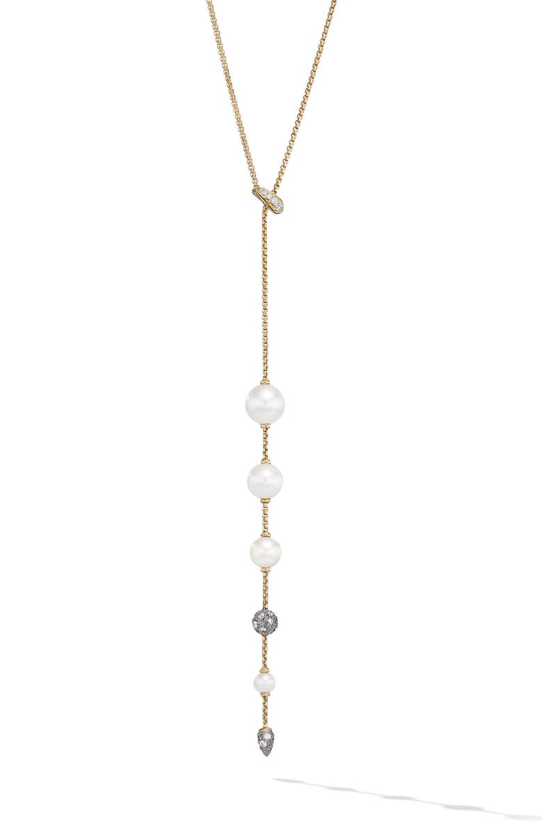 David Yurman Pearl and Pavé Y Necklace in 18K Yellow Gold with Diamonds, Main, color,