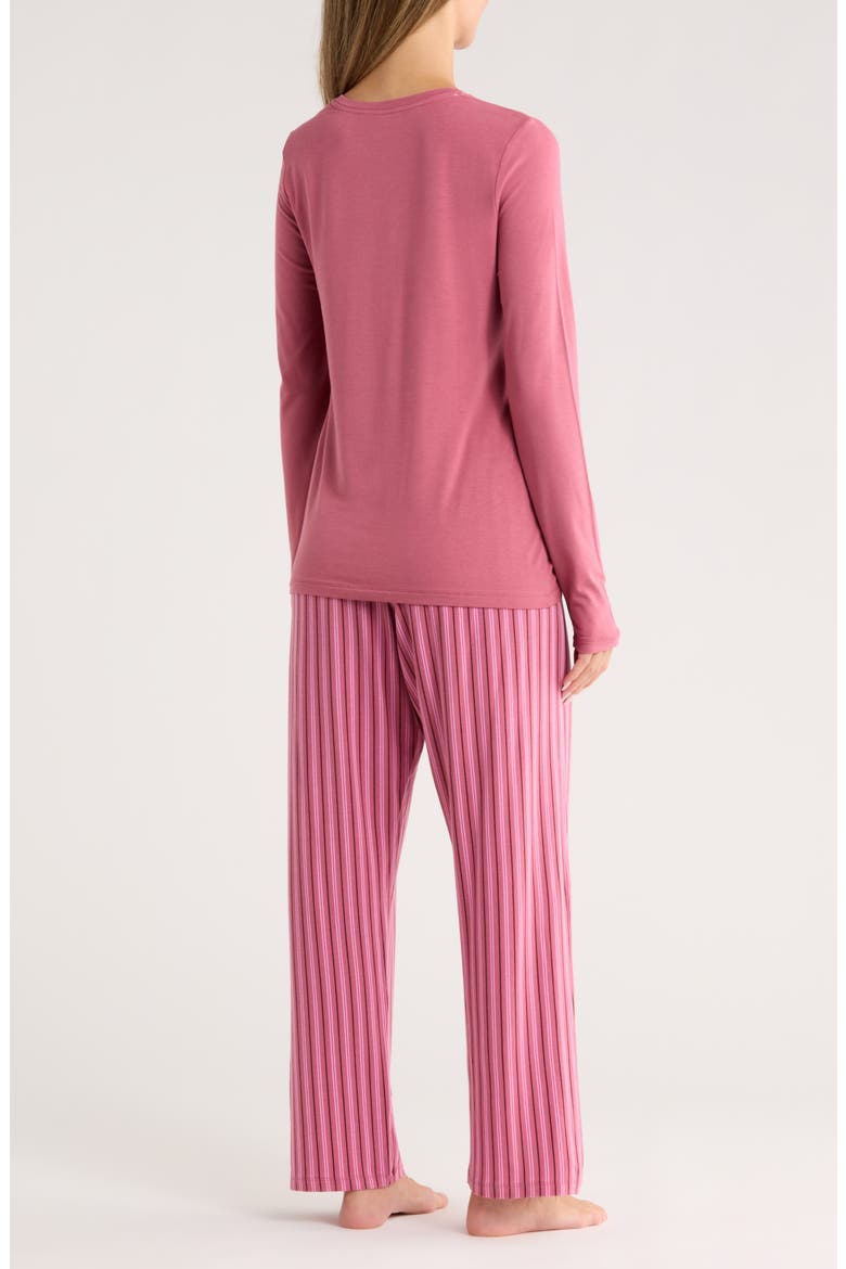 Logo Long Pajamas, Alternate, color, ROSE WINE/ STRIPE