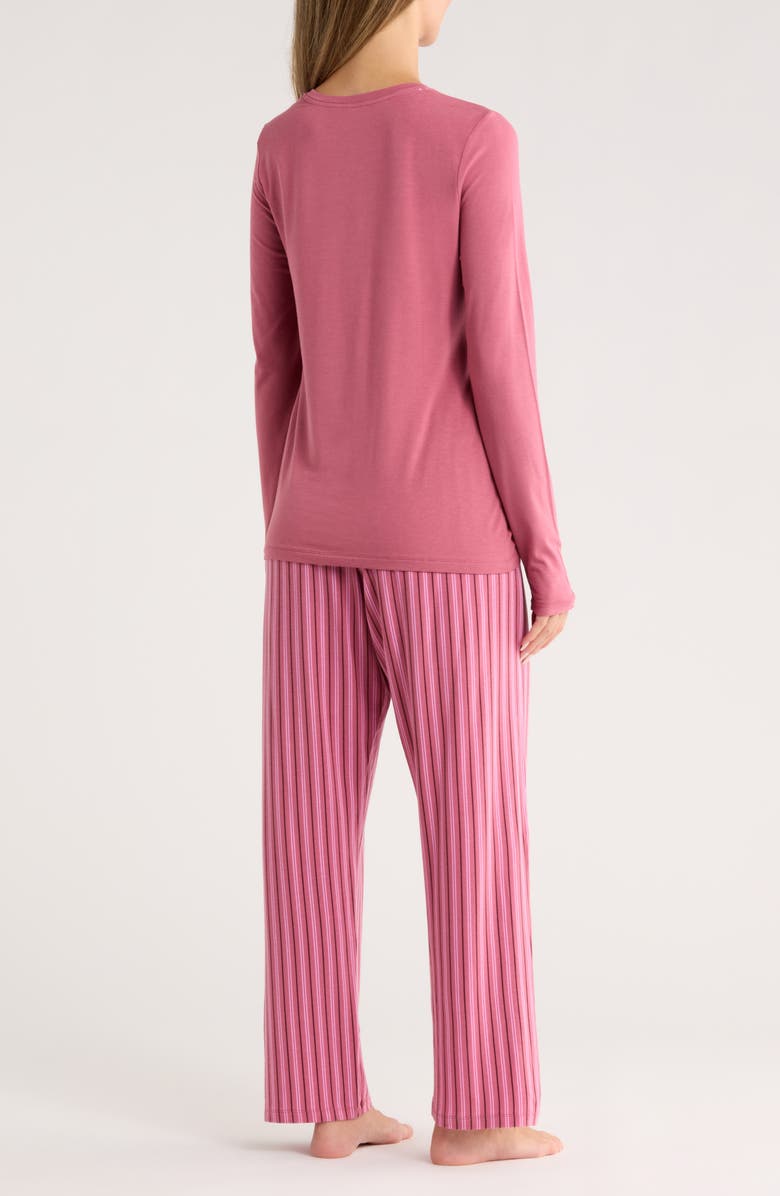 Calvin Klein Logo Long Pajamas, Alternate, color, Rose Wine/ Stripe