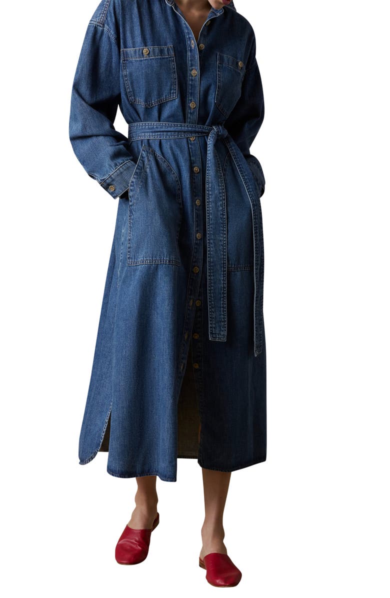 Faherty Cleo Oversize Long Sleeve Sunfair Denim Shirtdress, Main, color, Beacon Hill Wash