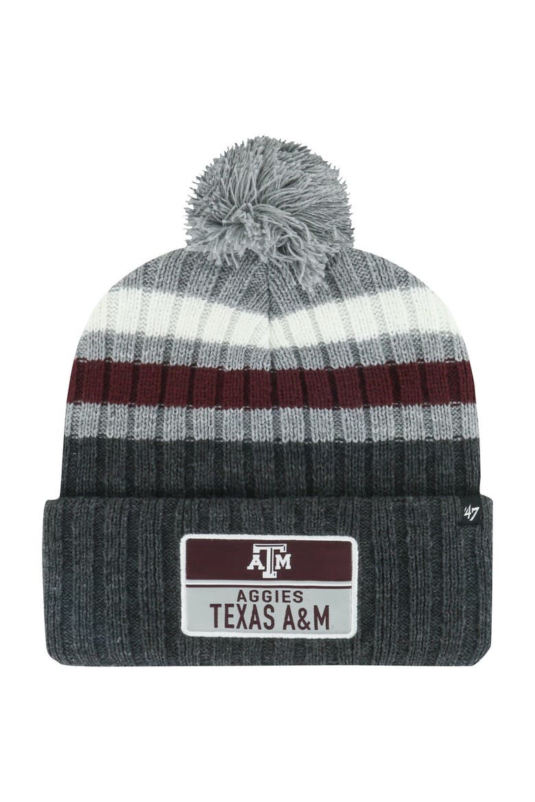 Men's '47 Charcoal Texas A&M Aggies Stack Striped Cuffed Knit Hat with Pom, Main, color, Charcoal