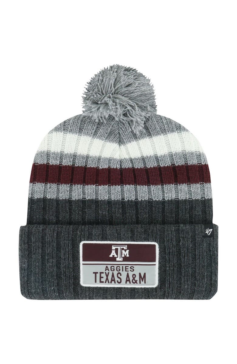 '47 Men's '47 Charcoal Texas A&M Aggies Stack Striped Cuffed Knit Hat with Pom, Main, color, Charcoal