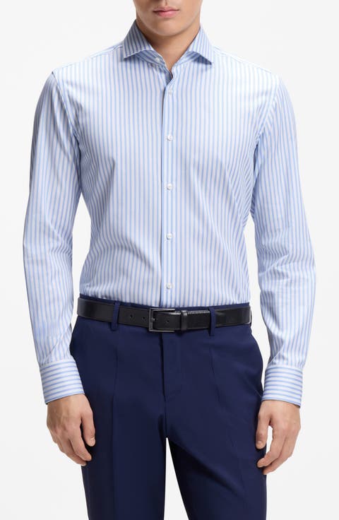 Hank Slim Fit Stripe Stretch Cotton Dress Shirt